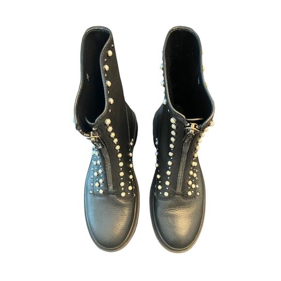 Jimmy Choo Nola Pearl Embellished Ankle Leather Combat Boots Grunge Goth Sz 6/36 - Picture 4 of 14